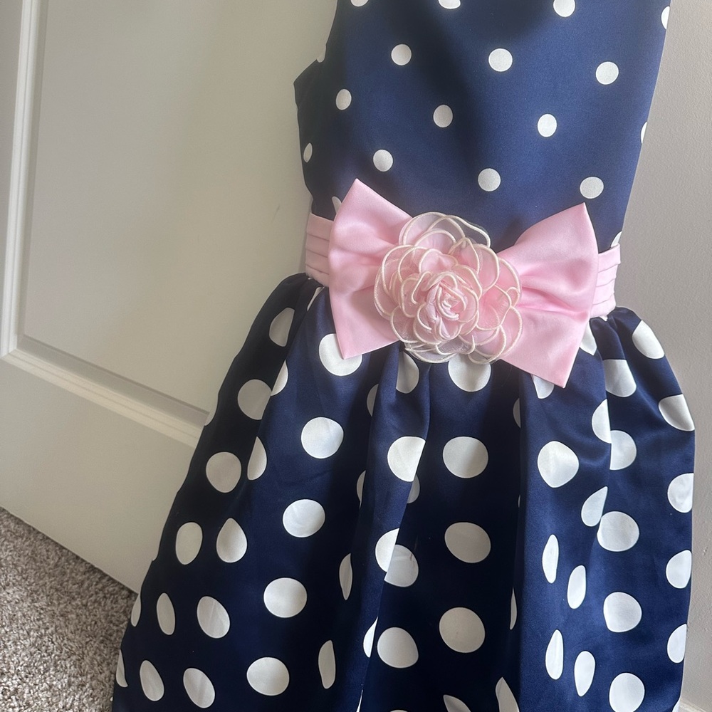 Rare Editions Blue Dress with White Polka Dots